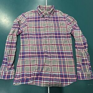 Signature Grey Plaid Button-Down Shirt with Blue & Pink Stripes
